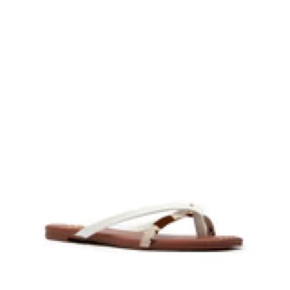 Qupid White Strap Flip Flop Sandals with Cow Print Accent